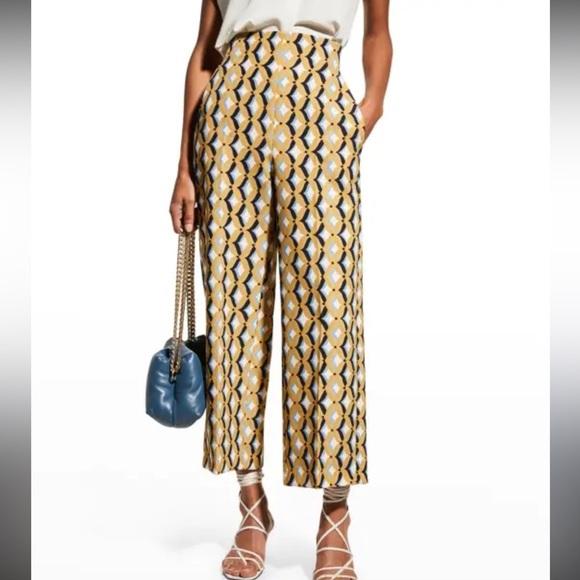 Marella Perla Cropped Geometric Patterned Wide-Leg Trousers